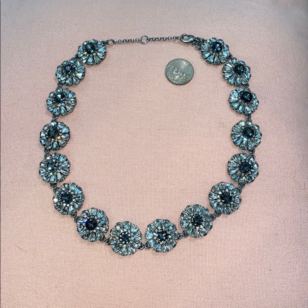 Ann Taylor Silver & Black Crystal Flower Necklace